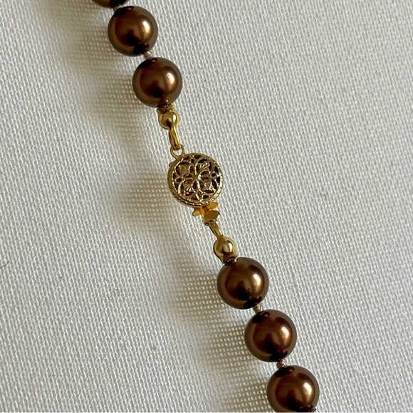 Vintage Opera Length  Knotted Rich Chocolate Brown Glass Pearl 40" Long Necklace - Picture 2 of 14